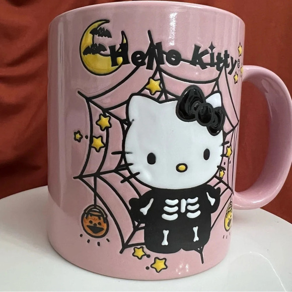 New Halloween 2022 Sanrio Halloween Hello Kitty Pink Spiderweb Skeleton Mug - Picture 3 of 10
